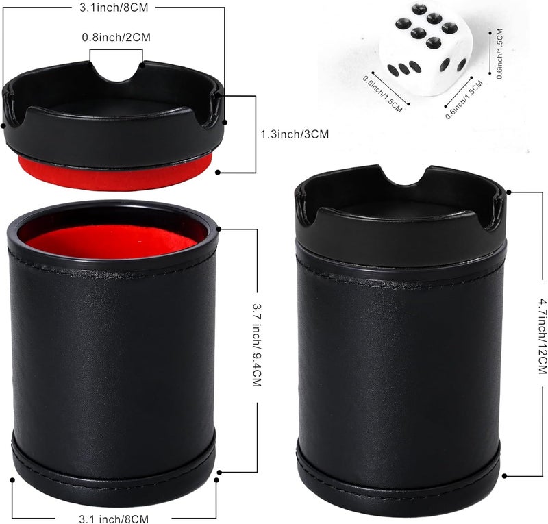 Hloyacc Dice Cup Leather Set with Lid, Felt-Lined PU Leather Quiet Shaker for Yahtzee Farkle Dice Board Games, Set of Six 16mm Dice Included - Image 2